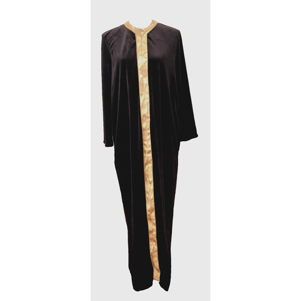 Vtg RAZA NEW YORK Womens M VELVET Night Gown Robe House Coat Medieval Black Gold